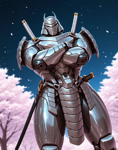 <lora:Silver_Samurai_(Marvel_Comics)_(Illustrious)_(AD):1> Silver Samurai, robot, armor,
((
exterior, traditional Japanese noble's estate home, cherry blossoms, night sky,
dutch angle, dynamic action, male focus, solo, fully armored, villain, hyper glossy body, powerful, superiority, arms crossed,
)),
BREAK: very awe, aesthetically pleasing, masterpiece, best quality, amazing quality, very aesthetic, depth of field, absurd details, depth of field, atmospheric rendering, natural shading, soft shading,
BREAK: lazympos, lazypos (3),