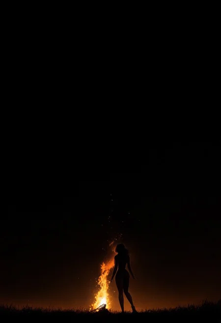 score_9,score_8_up,score_7_up, The image shows a silhouette of a person in front of a large bonfire. The scene is at night, highlighting the contrast between the intense light of the flames and the darkness around them.
The person appears in profile, with one leg slightly raised, creating an expressive and dynamic pose. The silhouette stands out due to the background illuminated by the flames.
The flames are tall and appear intense, projecting sparks that spread upwards and to the sides, creating a sense of movement.
The darkness around them enhances the effect of the fire as the main source of light in the scene, giving a mystical and dramatic tone to the photo.
The composition creates an atmosphere of mysticism and celebration, highlighting the contrast between light and shadow.