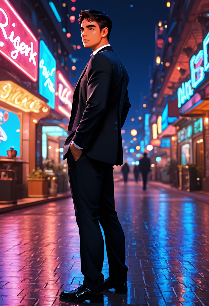 <lora:AsianGuy:0.8>, AsianGuy, (neal:1.5), masterpiece, ultra-HD, cinematic lighting, photorealistic, (impressionism:1.5), high detail, depth of field, (blurred background), (dramatic lighting),masterpiece, best quality, very aesthetic,8k,masterpiece, best quality, realistic, masterpiece, best quality, 8k, breeze style, short hair,<lora:add_detail:1>, ((aesthetic_male_form:1.2, light skin)), (focus male),
<lora:Breez_Style:0.75>, breeze style, shiny skin, fair skin, smooth skin, dynamic view,<lora:PenisQuiron_illus:0.8>, (high quality:1.2), wallpaper, absurdres, (very detailed:1.2), Expressiveh, realistic, side angle view, 1man, solo, male focus, 18 years old, full body, perfect face, muscular boy, thick thigh, bulgerk-soft, black Suit, standing, moaning, night, neon building lights, submissive, cinematic light, <lora:Expressive_H:1>