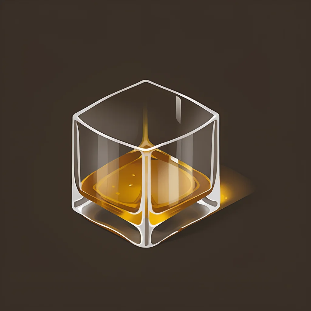 score_9, score_8_up, score_7_up, made of glass, yellow water, glass of yellow water, cast shadow, whiskey glass, transparent, isometric, scratched, solo, simple background, no humans, drink, cubmat, brown background, 1cube <lora:materials_and_textures_sphere_orb_SDXL:1>