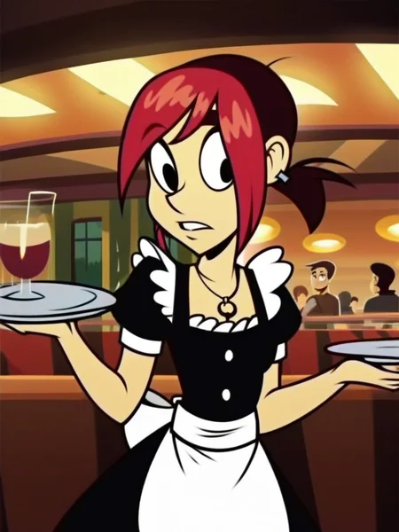 score_9, score_8_up, score_7_up, score_6_up, score_5_up, score_4_up, BREAK
MinaMonroe, short ponytail, necklace, maid uniform, holding tray, cafe, crowd, restaurant, 1girl, solo, detailed face, detailed eyes, detailed background, <lora:minamonroe-v2:1>