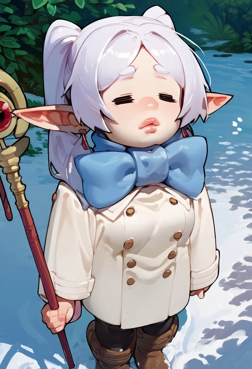 score_9, score_8_up, score_7_up, masterpiece, , line art, portrait, anime,, detailed,
Expressiveh,
source anime, 1girl, solo, FrierenWinter, green eyes, white hair, long hair, twintails, earrings, blue scarf, white coat, black pantyhose, brown boots, holding staff, small breasts, thick thighs, wide hips, sleepy, tired, =w=, :3, = =, eyes closed,, standing, outdoors, winter, snow, view from above, big lips, wide shot, snoozing, (tilted head:1.3),
,BREAK score_9, score_8_up, score_7_up, score_6_up, source_cartoon, rating_explicit