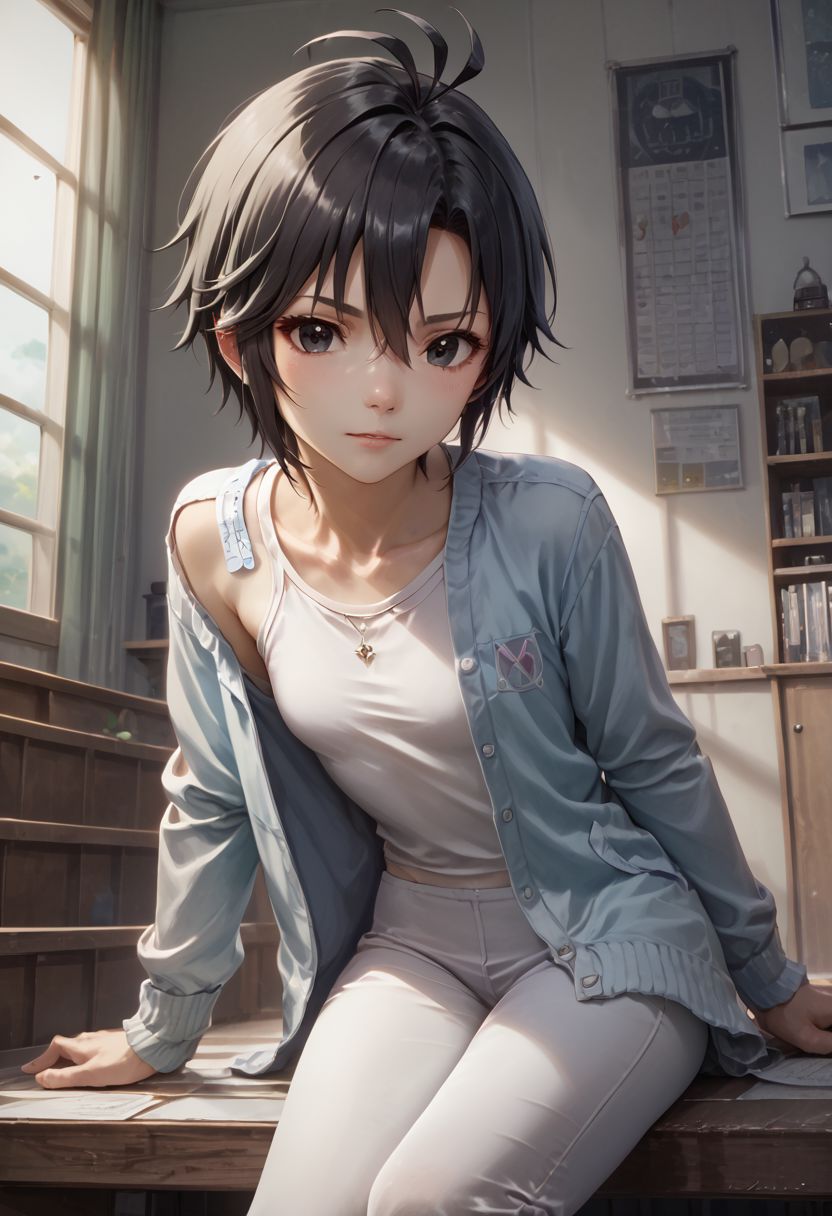 score_9,score_8_up,score_7_up,score_6_up,source_anime, <lora:Worldly_XL:1> rock concert,
1girl, solo, full figure, 
<lora:KikuchiMakoto_pony_v1:0.9> kikuchi makoto, kkcmkt, short hair, black hair, antenna hair, hair between eyes, black eyes, flat chest,  small breasts,  (long legs:1.1),
zPDXL, zPDXL-neg
