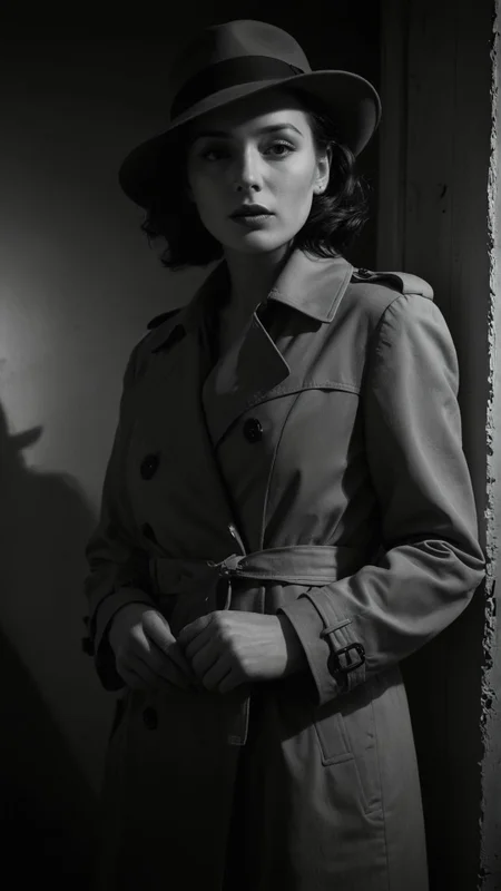 Black and white film noir still of a woman with a cigarette, wearing a trench coat and fedora, hard lighting, shadows, mysterious atmosphere, 1940s aesthetic.
(masterpiece, award winning artwork)
many details, extreme detailed, full of details,
Wide range of colors, high Dynamic
<lora:add-detail-xl:1>
<lora:WildcardX-XL-Detail-Enhancer:0.9>
<lora:zavy-cntrst-sdxl:0.045> dark, chiaroscuro, low-key
<lora:RMSDXL_Creative:0.124>
<lora:SDXLFaeTastic2400:0.085>