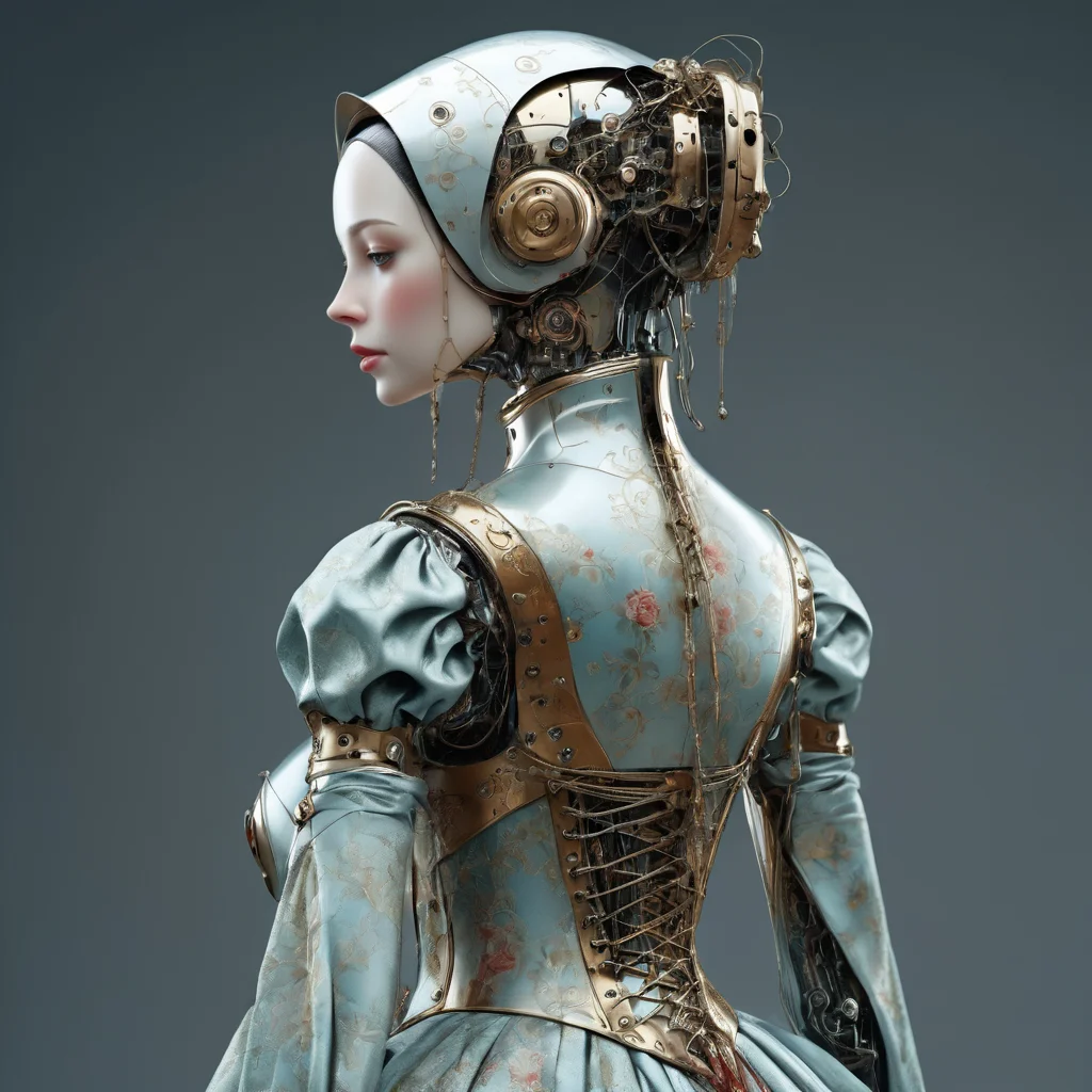 masterpiece,1lady,medieval lady's clothing,from side,robot joint,robotlady,<lora:robolady:1>,