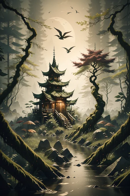 <lora:Calligraphy-ink-style-darquelilly-v1:1> calligraphyinkstyle, an enchanted fairytale forest with talking trees, a swamp covered in moss volumetric lighting, moss, <lora:ral-ovrgrwth-sd15:0.5> <lora:dAIversity-LoRAtest-Photoreal-SD15-01:0.7>