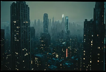 RAW photo, high quality SK_ANALOGFILM of a huge <lora:City_Worlds:0.0> citybkg, <lora:BioIceCrystalStyle:0.7> Jed-Blmicry, <lora:Cyberpunk:0.4> CPUNK,<lora:CyberPunkAIp:0.2> cyberpukai vast city with lit skyscraper windows,huge city landscape, in <lora:Challenge_Winnifier_2025-02:0.2>, featuring <lora:Dr. Dream's Art XL:0.9> Surreal Dreams