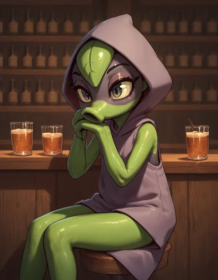 score_9, score_8_up, score_7_up, score_6_up, score_5_up, score_4_up, source_anime, green_shadow, monster girl, sitting, bar, head rest
