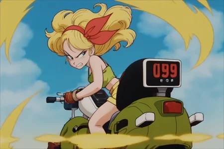 source_anime, score_9, score_8_up, score_7_up, anime screencap,
high quality, launch bad,
1girl, blonde hair, shorts, solo, fingerless gloves, clenched teeth, green crop top, sky, ground vehicle, curly hair, cloud, motor vehicle, teeth, breasts, long hair, red hairband, midriff, short shorts, yellow shorts, v-shaped eyebrows, looking back, from front position, floating hair
<lora:launch_pony_v1.0:0.8>