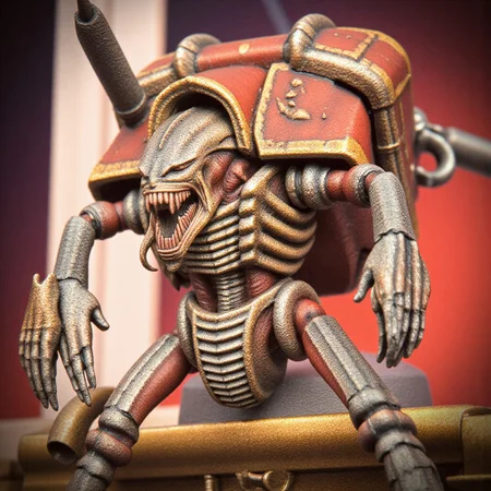 Score_9_up, absurdres, source: Games Workshop, perfect anatomy, perfect hands, a tyrannofex firing its bioplasma cannon!