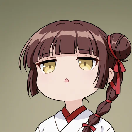 masterpiece,best quality,newest,absurdres,highres,1girl,no nose,solo,mutsuki face \(blue archive\),portrait,chibi,<lora:mutsukifacebaillusxl:0.8>,
VPMTV97 \(style\),
((chestnut mouth,jitome)),looking down,
<lora:vampire_princess_miyu_illuV01_b3g2plw09c08_d16a8_lr1600_rvs:1>,
Miyu_VPMTV,brown hair,long hair,red tress ribbon,single side bun,single braid,hair over shoulder,blunt bangs,yellow eyes,white kimono,