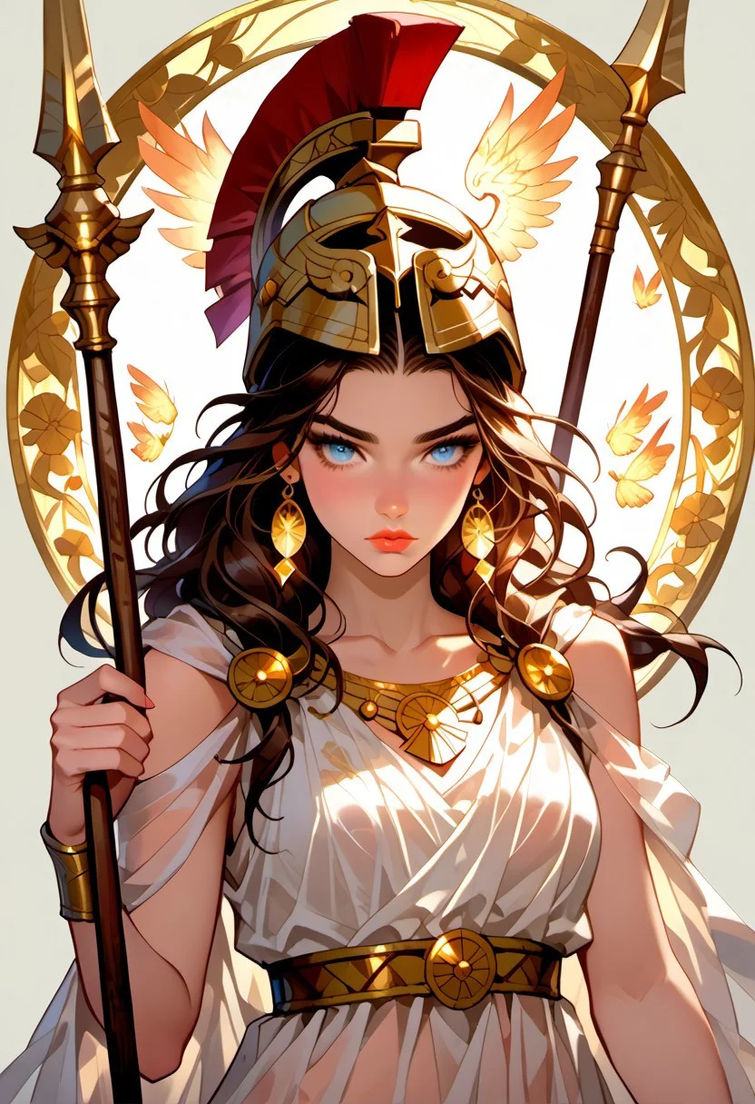 Stable_Yogis_PDXL_Positives, (score_9, score_8_up, score_7_up), ((zPDXL3)), ((zPDXLxxx)), ((Greek mythology style)), ((face focus, eye focus, dynamic angle, motion)), 1girl, solo, fantasy, (greek_athena, helmet ontop of head, brown hair, long hair, toga, armor, sandals), ((((sheer material, silk, semi-transparent clothes)))), (ancient greek clothes), (armor), (holding spear), lace, cape, breathless intimacy, tanned skin, petite model bombshell, heart, young, delicate features, narrow pointy nose, tiny nose, lust, big eyes, seductive eyes, blue eyes, detailed skin, flared lashes, mascara, makeup, perky huge breasts, athletic body, narrow waist, skinny hips,
warm light, detailed, neon dark party
BREAK
milky way, runes, arcane, astral, surreal, ethereal glow, masterpiece, best quality, intricate design. colorful, moonlit nightsky, stained glass aesthetic, moody whimsical color palette, murano glass, bold soldering lines, volumetric light shining through, crepuscular rays, intricate craftsmanship, detailed texture, luminous transparency, reflective light play, vivid hues, atmospheric depth, enchanting silhouette, art nouveau,