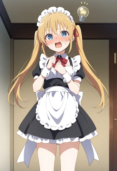 1girl,sincos, ningen mame, toosaka asagi,solo,medium breasts,20yo,maid,maid headdress,
Idea Light Bulb,<lora:Idealightbulb_XL_v1:0.8>
blonde hair, silver eyes,full face blush, aqueduct, open mouth, twintails hair,,
best quality, very aesthetic, absurdres