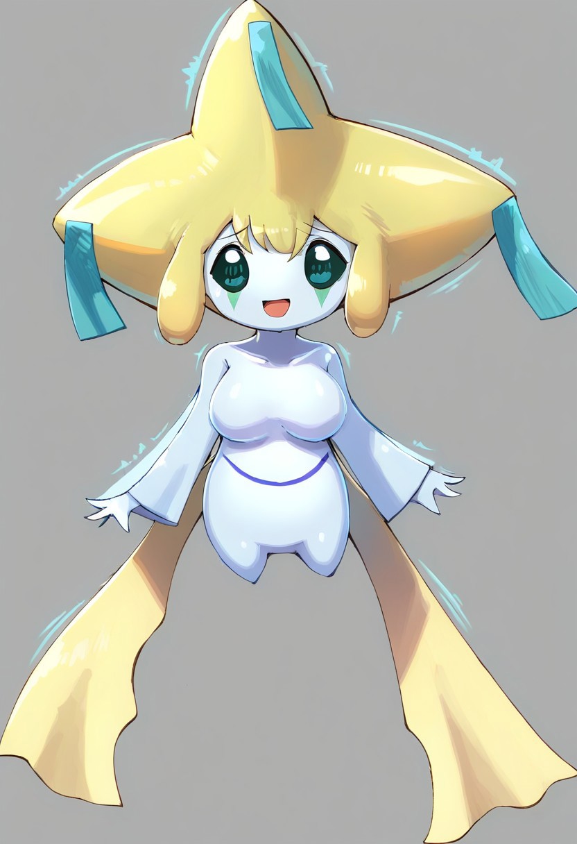 transformation, full-length digital artwork of a woman morphing into a jirachi,