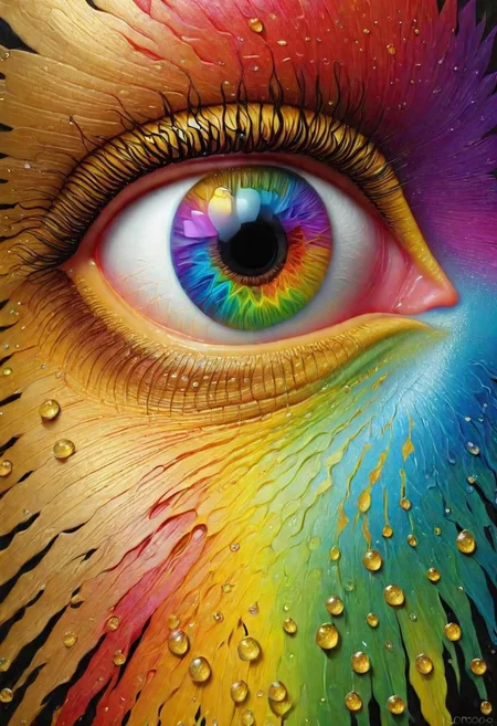 golden tear, hyperdetailed, realism, rainbow, eyeart, quality <lora:EyeD:1>
