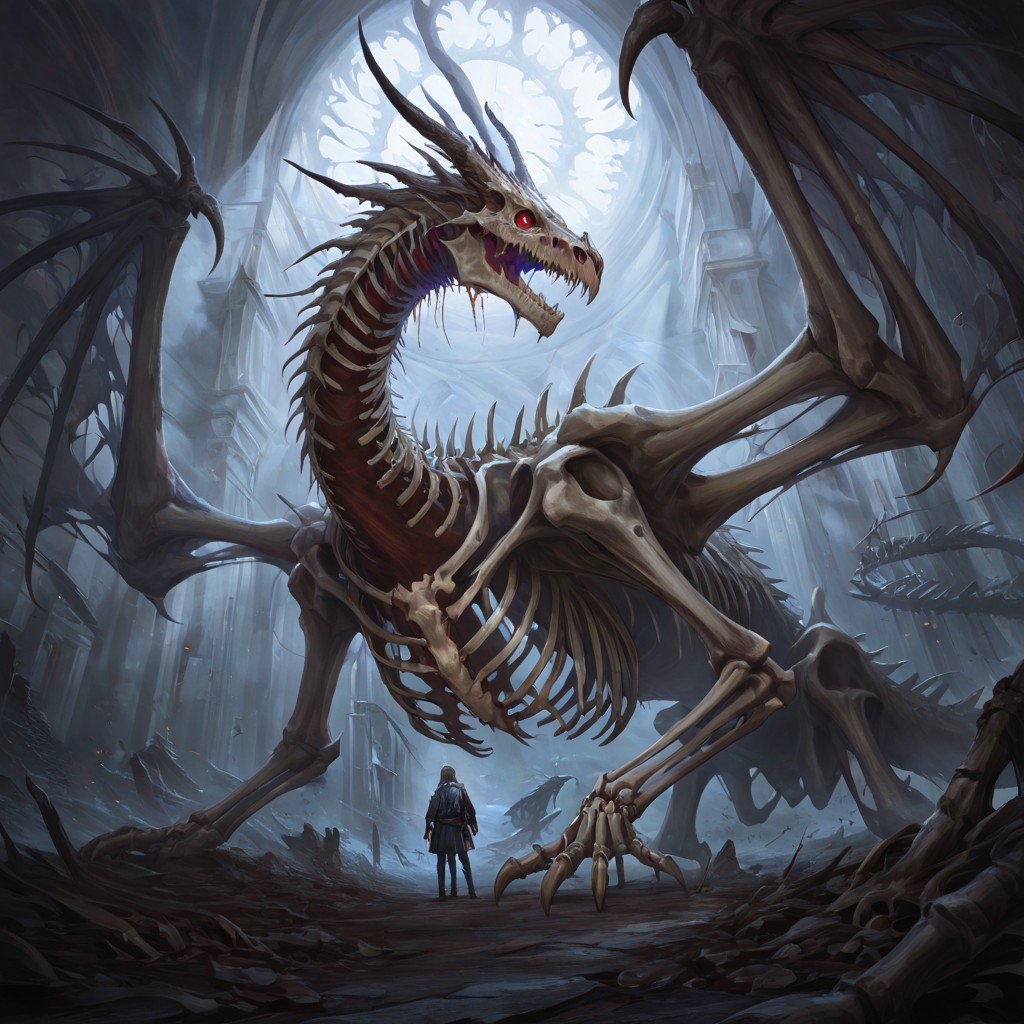 masterpiece, best quality, newest, absurdres, highres, DRALV1.0, undead dragon, undead, skeleton, bones,