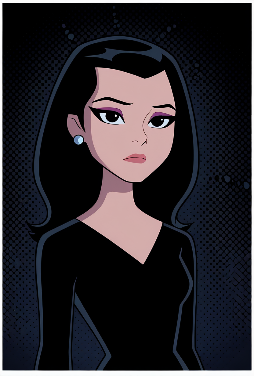 <lora:elenaten-09:1> elenaten, 1girl, black hair, black eyes, long hair, earrings, makeup, , black dress, long sleeves, black background, blue dots,, upper body, halftone effect, white borders, abstract background:1.2,, masterpiece, best quality, amazing quality, very aesthetic, absurdres, newest,