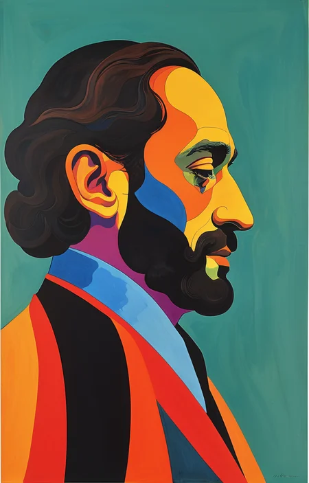 masterpiece,best quality,<lora:tbh368-sdxl:0.6>,illustration,style of Milton Glaser portrait of noble man