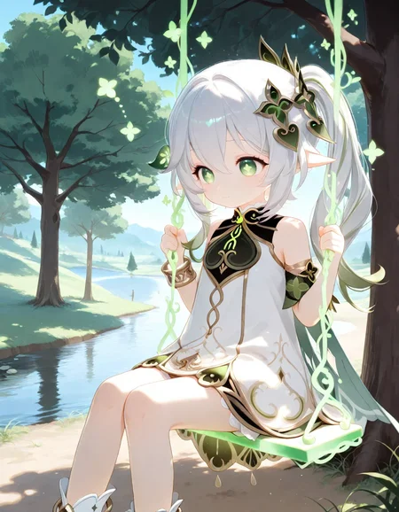 1girl, nahida \(genshin impact\), general, swing, sitting, green energy, glowing swing, general, petiite, tree, leaf, river, aged up,
very awa, masterpiece, best quality, amazing quality, absurd res, hi res, highres, <lora:naitian_epoch_15:0.8>