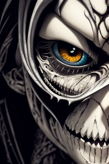 (realistic:1.3), (intricate details:1.15),painting \(artwork\), ((masterpiece,best quality)), ((cinematic light)), skeleton,hybrid, scary, dark fantasy \(style\), detailed armor,beatiful detailed eyes,