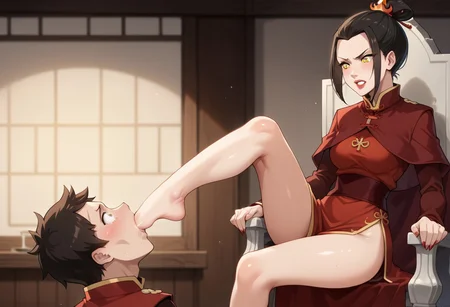 score_9,score_8_up,score_7_up, source_anime, best quality, masterpiece, depth of field, highres, cinematic lighting, femdom, 2d, FSFP3, foot sucking, toe sucking, ng_deepnegative_v1_75t, abuse, Throne Room of Fire Nation, inside,
1girl, azula1, yellow eyes, single hair bun, topknot, lips, lipstick, short hair, sidelocks, long sleeves, chinese clothes, capelet, skinny, assertive female, angry face, stuck her feet in his mouth, (puts her feet down slave's throat:1.3), forces suck foot, shiny skin,
1boy, casual outfit, submissive boy, scared boy,