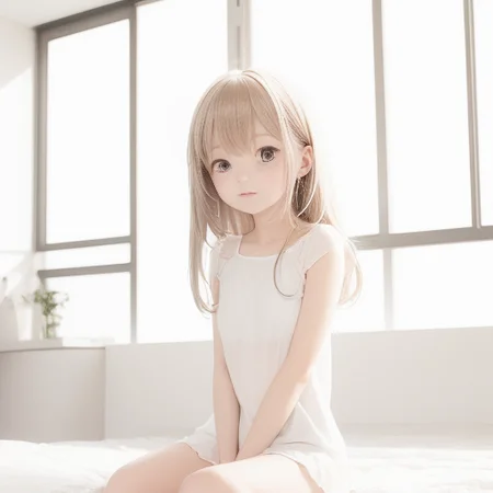 best quality, 1girl,sitting on the bed,indoors, windows,