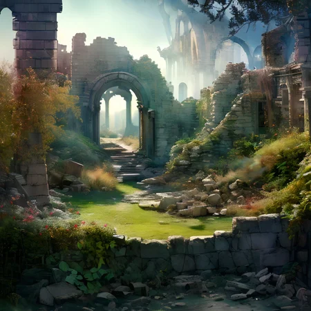 (masterpiece:1.2), (best quality,:1.2), 8k, HDR, ultra detailed, ((photorealistic)), professional light, cinematic lighting, fashion photography, ambient lighting,<lora:detail_slider_v4:3>, overgrown ruins of a settlement on the plains of a magical fantasy world, FanRu <lora:FantasyRuins-10:1>, ((perfect hands)), epiCPhoto