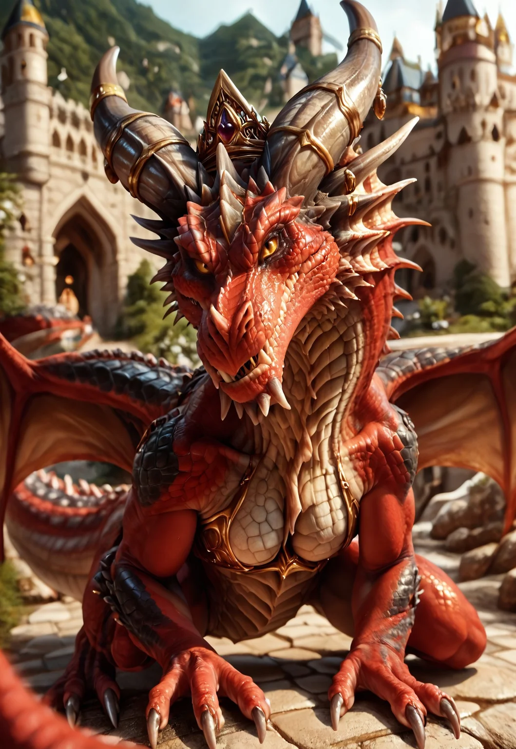 (((beautiful, high quality))), score_9, score_8_up, score_7_up,
Aarakocra, alexstrasza, feral dragon, female, curve, athletic body, perfect face, perfect eyes, perfect wings, perfect maw, perfect body, cute face, wings, 1girl, female, full body, membranous wings, solo, hi res, detailed background, indoor, castle, scales, wearing a crown, zPDXL2, zPDXLxxx, zPDXLrl, looking at viewer, yellow eyes, (slit pupils:0.7), wings, raised tail, action pose, three-qvarter view, looking at the viewer, blurred background, by zackary911, by syuro, by hanuvo, solo, hi res, complex background,
<lora:Scalie:1>,
<lora:Alexstrasza_Dragon_Form-000003:1>,
<lora:Scalie:1>, zPDXL2, zPDXLxxx, zPDXLrl,