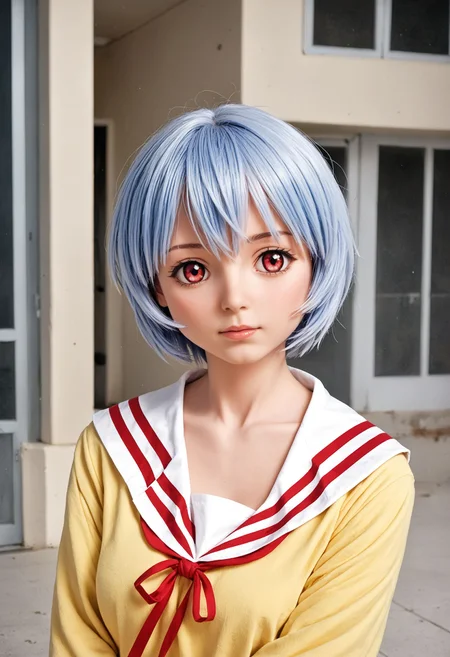 <lora:Hyper-SDXL-8steps-lora:1> zPDXLrl, score_9, score_8_up, score_7_up, score_realistic, best quality, intricate details, perfect anatomy, realistic, hyperrealistic, photo, professional lighting, ultra highres, extremely detailed, detailed eyes BREAK
1girl, clothed, expressionless, upper body, ayanami rei, (neon genesis evangelion:0.8), light blue hair, short hair, red eyes, school uniform, 
outdoors, city, tokyo, japan, 
<lora:anime_lovedoll_XL(pony)v11:0.7>