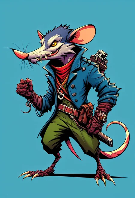 FlashSmoothDigital, a wererat thief, cartoony concept art