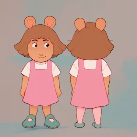 score_8, score_9, 1girl, d.w, short hair, brown hair, animal ears, pink dress