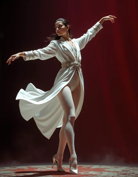 in the style of cksc, 

dark fantasy aesthetic. , digital artwork of a futuristic, natural colors, , epic.  luminescence, ultra realistic, hyper detailed, soft lighting , epic scale.
(detailed digital painting, detailed oil painting). 

breathtaking professional full body shot portrait of a young classic dance voman, (Pasadoble dance), dancing (tight white brocade suit), back stage dark burgundy gradient background, dancing an artistic pose, dynamic movements, in move, heels, perfect face rendering with lips, nose, eyes, extremely detailed, artistic, octane render, (((8k resolution, very high resolution))). Epic.
 monumental,  Otherworldly atmosphere.
(Depth of field), low saturation,detail. mythp0rt Stylish, charismatic.c.

<lora:SDXL\FLUX_frazetta_flux_v2-000150.safetensors:1.0>, Frank Frazetta



