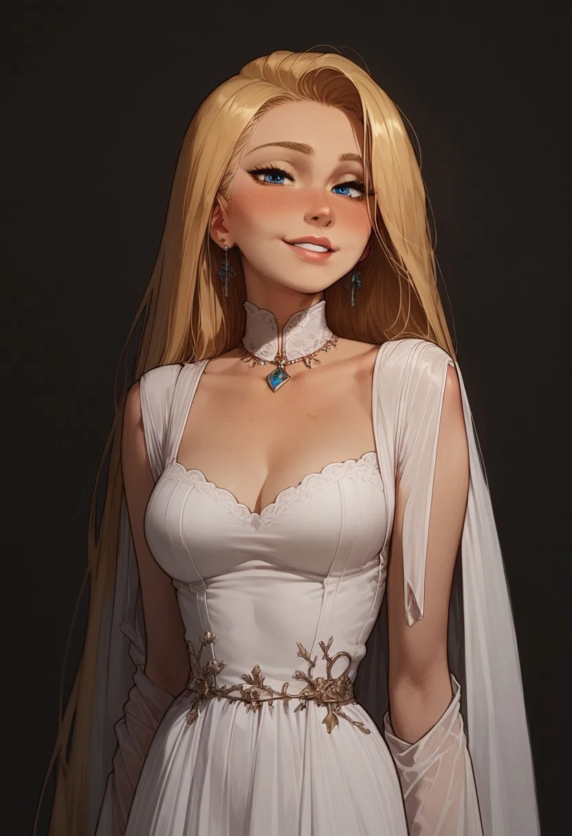 score_9, score_8_up, score_8. score_9, score_8_up, score_7_up, score_6_up, masterpiece, 4k, high quality, (best quality:1.1), ExpressiveH
1girl, RapunzelWaifu, blonde hair, very long hair, blue eyes, medium breasts, blushing, looking at viewer, smiling, g0dd3ss, white dress
green background