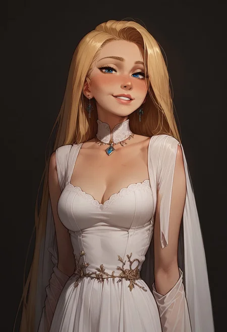 score_9, score_8_up, score_8. score_9, score_8_up, score_7_up, score_6_up, masterpiece, 4k, high quality, (best quality:1.1), ExpressiveH
1girl, RapunzelWaifu, blonde hair, very long hair, blue eyes, medium breasts, blushing, looking at viewer, smiling, g0dd3ss, white dress
green background