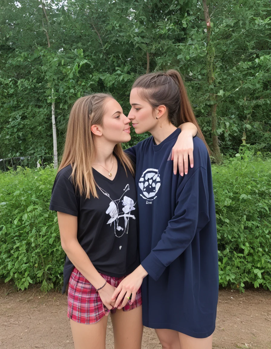 score_9,score_8_up,<lora:Lesbian_Love:1>,2girls,jewelry,outdoors,
