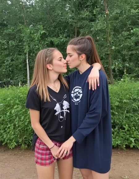 score_9,score_8_up,<lora:Lesbian_Love:1>,2girls,jewelry,outdoors,
