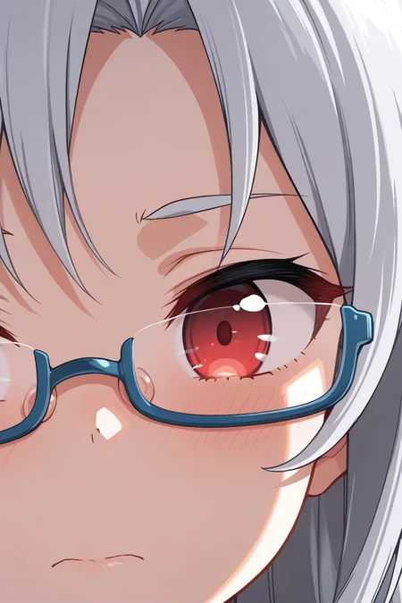 masterpiece, best quality, amazing quality,
<lora:Shiro_IL:1> shiro, 1girl, solo, glasses, red eyes, close-up, semi-rimless eyewear, under-rim eyewear, grey hair, blue-framed eyewear