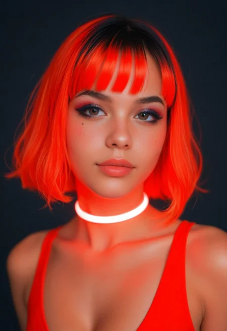 score_9, score_8_up, score_7_up, (realistic:1.4), (thin neck), ((red theme)), small boobs, cleavage, glowing glowstick choker, (young:1.5), (((boobs focus)))
1girl, multicolored wig, genz_haircut, (bangs:1.1), side view, (detailed face and eyes:1.2), white background, perfect cute face, blushing, ((feminine)), goth makeup, dappled light, sexy cleavage, turning to look at viewer, vibrant colours, jealous_expression, round face, (young:1.3), (((small sagging boobs))), ((glowing, streaks)), circles, evening, black background, dark eyeliner, thick thighs,