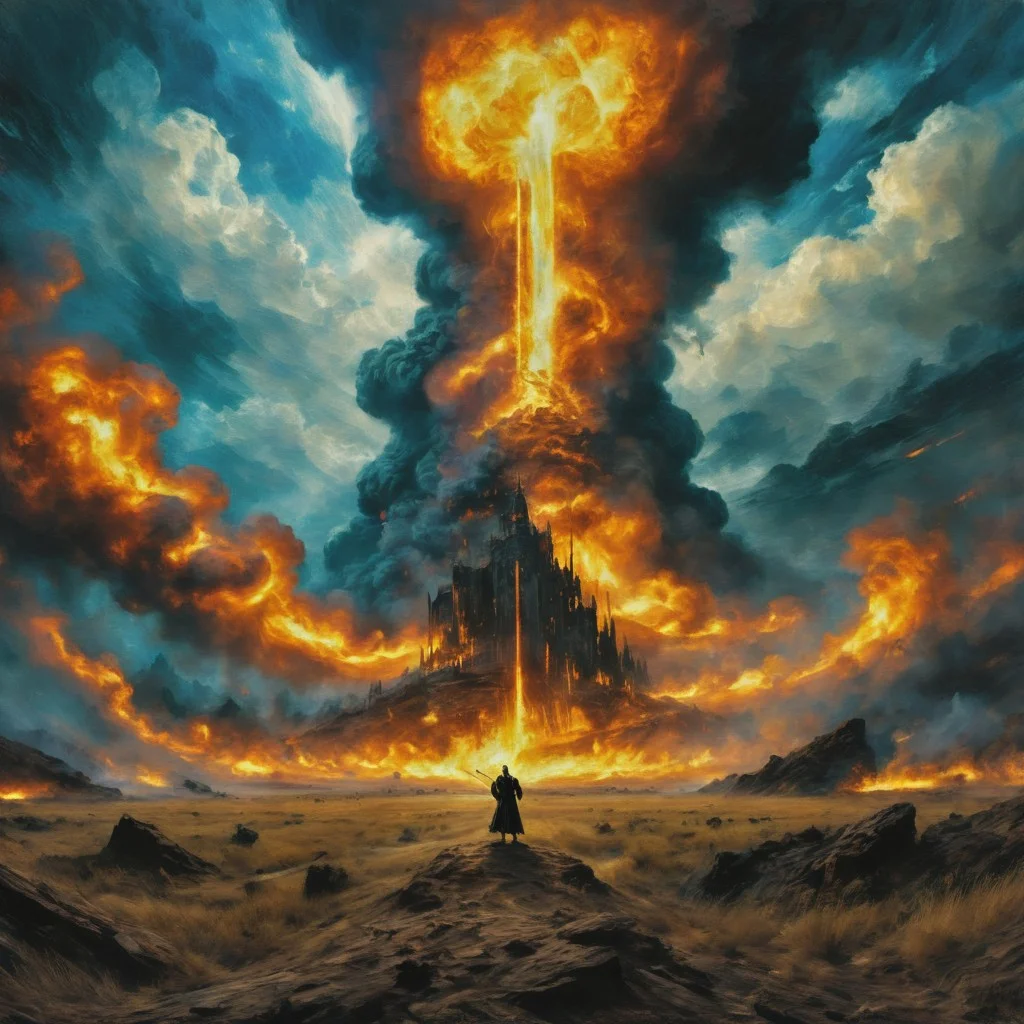 "It almost seemed ridiculous,
One lone figure, cloaked in black hooded robes billowing in the wind, standing against an entire army,
But when he spoke it was clear the army would not stand a chance,
"Principalis eos sum",
I am the main one,
he struck again and again, the rapier glinting, with the speed of a viper, moving like lightning, possessing the fury of a thousand gods,
He was immortal, and they were not,
and when the dust settled,
he was the only one left standing, the fields burning in his wake,"
score_9, score_8, score_7_up, ultra cool, violent, epic sweeping overview, visual storytelling,