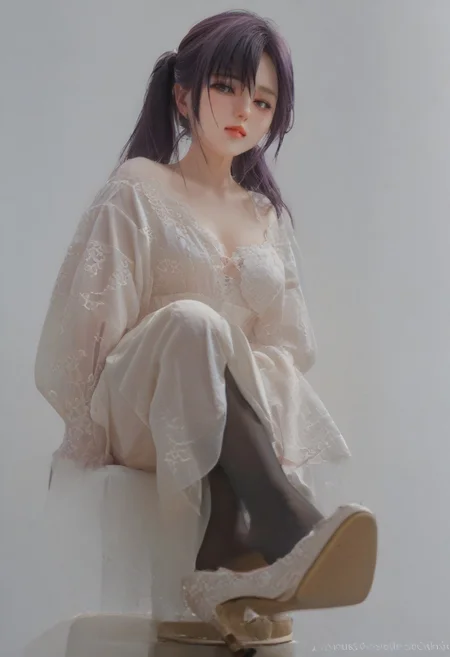 simple background, white background,
1 girl, perfecteyes,solo,dress,off-shoulder dress,black pantyhose,fine fabric emphasis,cleavage
wince, nose blush, blush,
BREAK
clothes pull, pulled by self,crossed legs, sitting on object,high heels shoe dangle,
BREAK
,view from below,upbody foucus(close up:1.1),
BREAK
mona megistus, long hair, bangs, hair between eyes, twintails, dark purple hair, grey eyes,, mature body,thicc thigh,(saggy breast:1.3),medium breast,(aparted breast:1.3),<lora:RealisticSkinv1_ponyv6_loraplus:1.15:start=15>real skin,
BREAK
score_9, score_8_up, score_7_up, score_6_up, score_5_up, score_4_up,ng_deepnegative_v1_75t,easynegative,FMT