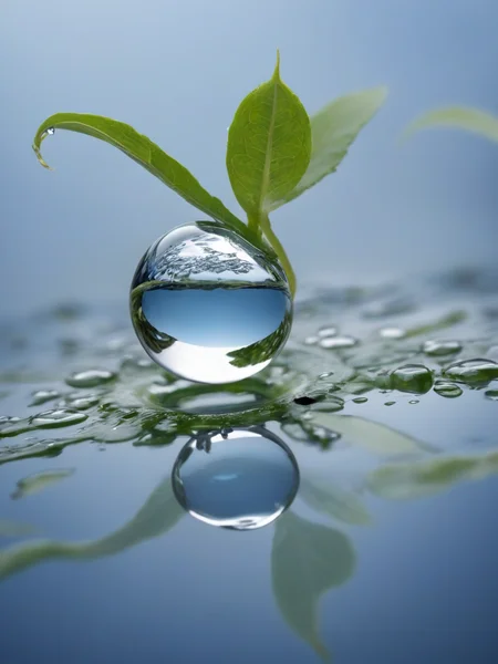 digital art of a microscopic view of a single water drop reflection a beautiful landscape