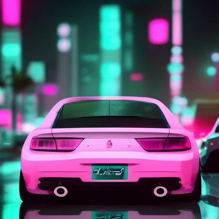 a photo of a futuristic car with a surfboard on top of it's roof in a city at night time, art by carstestv3