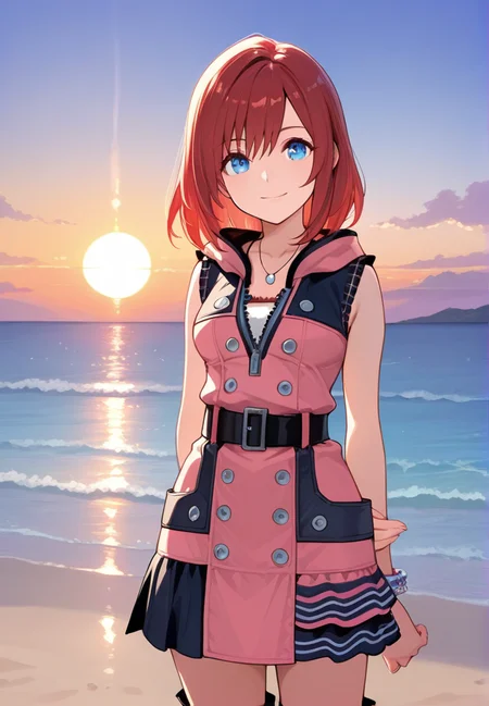 masterpiece, best quality, amazing quality, very aesthetic, absurdres, newest, detailed background, cowboy shot, outdoors, sunset, secluded beach, palms, sky, dynamic angle
kairikh3, 1girl, red hair, blue eyes, dress, boots, jewelry, medium hair, necklace, belt, medium breasts, sleeveless, looking at viewer, smile
<lora:Kairi_-_Kingdom_Hearts_3_Illustrious:1>