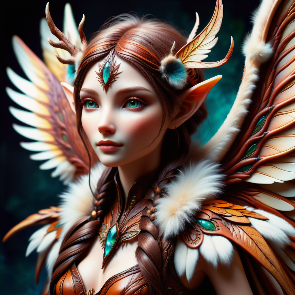 hyper detailed masterpiece, dynamic, awesome quality, DonMR31nd33rXL leather, fur, female  fairy, enchanting ethereal creature, beauty, nature, protectors creatures, sacred places, 1 to 2 feet tall, delicate wings, delicate wings, flit through the air, fantasy <lora:DonMR31nd33rXL-000008:0.8>