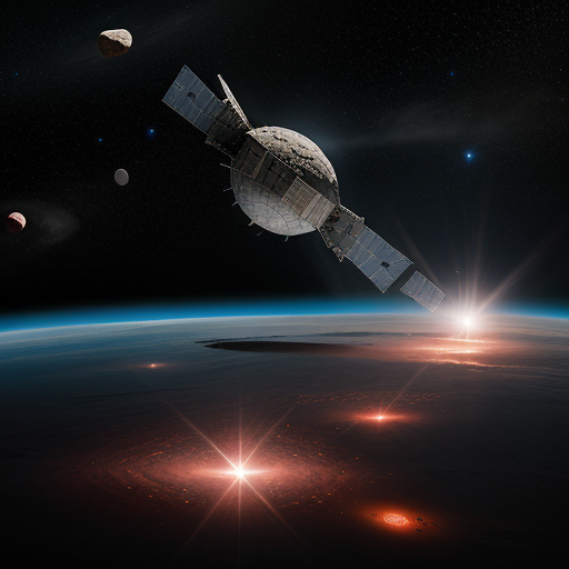 In the mining operation within Odysset's rings, massive platforms and interconnected structures sprawl across the cosmic expanse. Bright floodlights cut through the darkness, revealing workers clad in rugged space suits maneuvering among towering cranes and robotic arms. Transport vessels dart back and forth against the backdrop of the star-studded void, ferrying payloads of ore to processing facilities stationed on nearby asteroids. The scene is a symphony of activity amidst the celestial silence, with the distant glow of the planet Odysset providing a serene backdrop to the bustling industrial operation., BREAK, (sci-fi, futuristic, space, asteroid:1.3), BREAK, <lora:detailed_notrigger:1>,   <lora:Expanse_Science_Fiction_Comic_Style_SDXL:1> expnscom