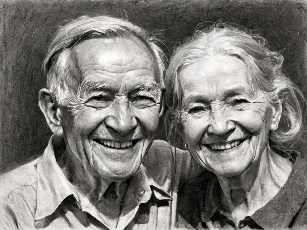 portrait of a very old couple, smiling<lora:A_Graphite_Style:1> graphite_charcoal