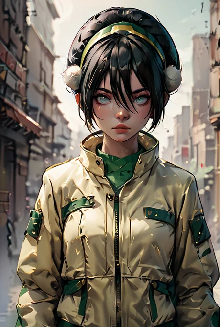 score_9, score_8_up, score_7_up,score_6_up, score_5_up, score_4_up, BREAK
techwear, <lora:TechWearPony:0.8>,
1girl, solo, looking at viewer,front view,jacket,earth nation clothing
<lora:Toph_ponyXL:0.6>,toph,