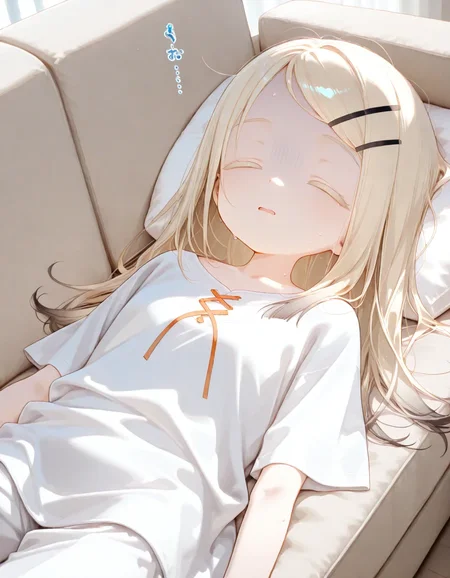 1girl, shinosawa hiro, shaded face, on back, sofa, day, sick, turn pale, sweat, =_=, general, 
very awa, masterpiece, best quality, amazing quality, absurd res, hi res, highres, <lora:naitian_epoch_15:0.8>