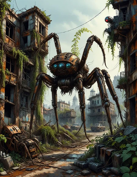 hyper realistic, a colossal mechanical spider walking through a post-apocalyptic city, rusted buildings, vines overtaking structures, dramatic lighting, intense atmosphere
<lora:InkArtXL_1.2:1> ink art, line art
<lora:add-detail-xl:1>
<lora:MJ52:0.35>,
<lora:SDXLFaeTastic2400:0.325>,
(settings by AIDigitalmediaaggency:0.0001),
OverallDetailXL