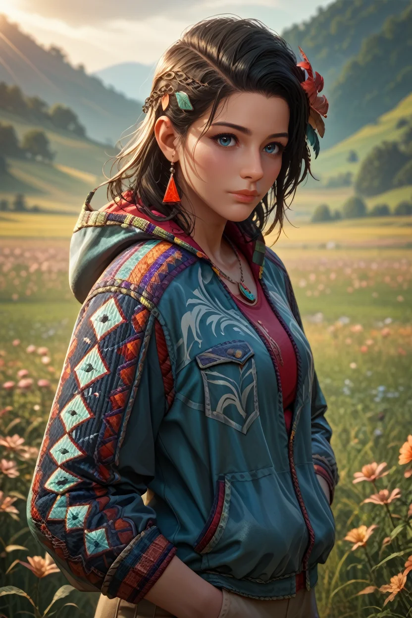 score_9, score_8_up, score_7_up,
<lora:T8Azucena:0.8>
T8Azucena, 1girl, black hair, blue eyes, hair ornament, looking at viewer, standing in a field of lavender, hands in pockets, slight breeze blowing hair, warm golden hour sunlight, serene and peaceful mood